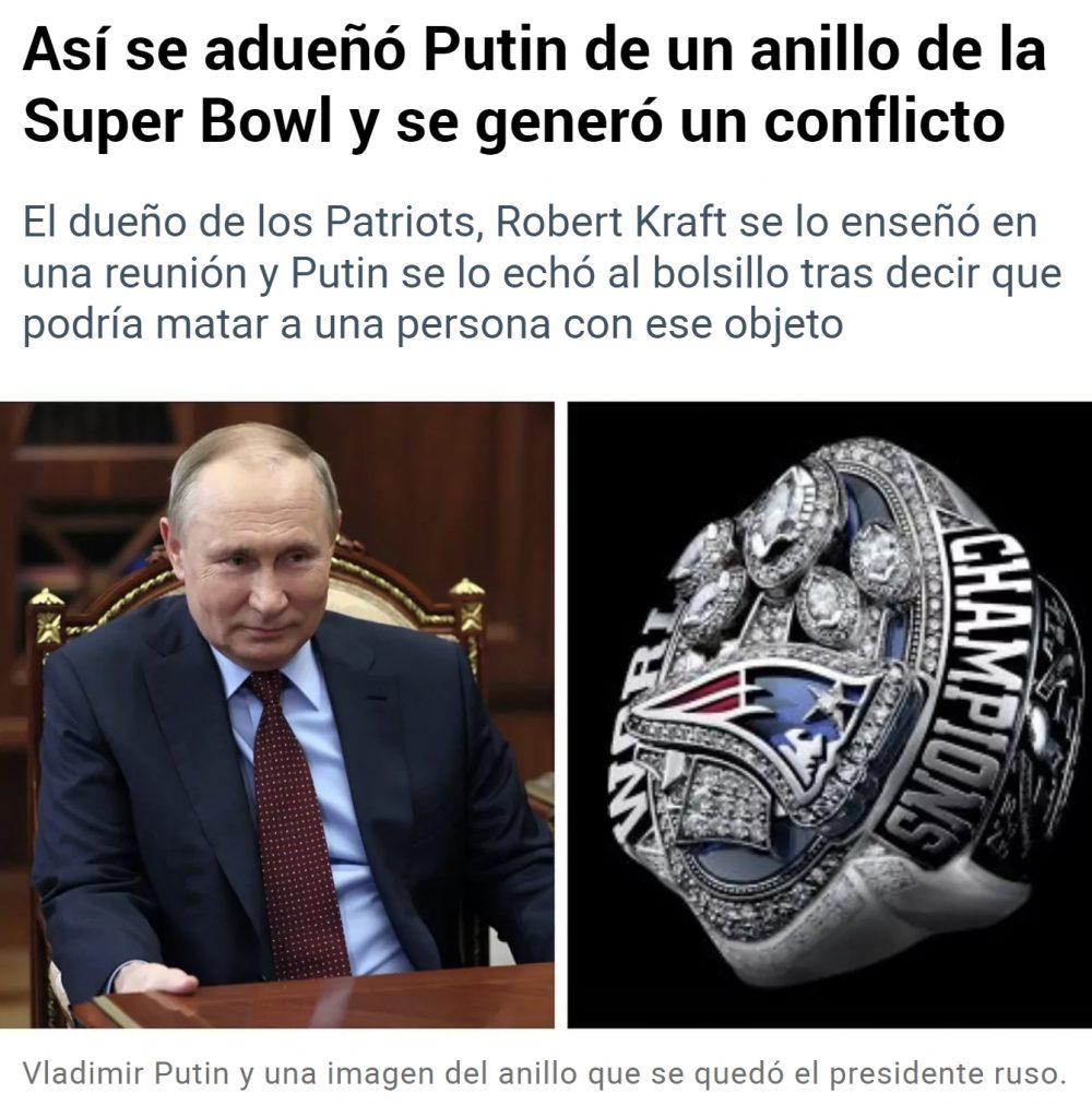 Cuando Putin se quedó un anillo de la Super Bowl
