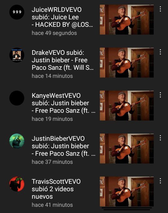 Hackean los canales de youtube más seguidos del mundo y publican un vídeo de Paco Sanz tocando la guitarra