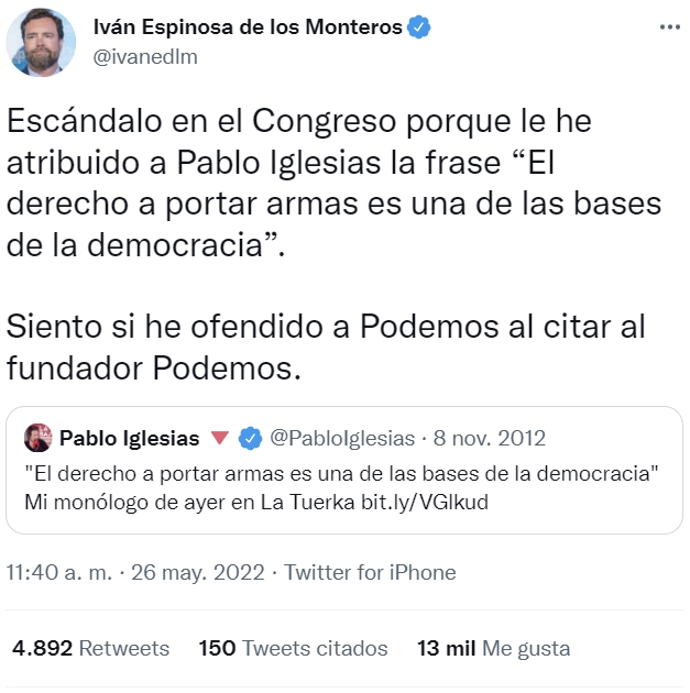 Reyerta tuitera entre dos archienemigos de la política española: Iván Espinosa de los Monteros vs Pablo Iglesias