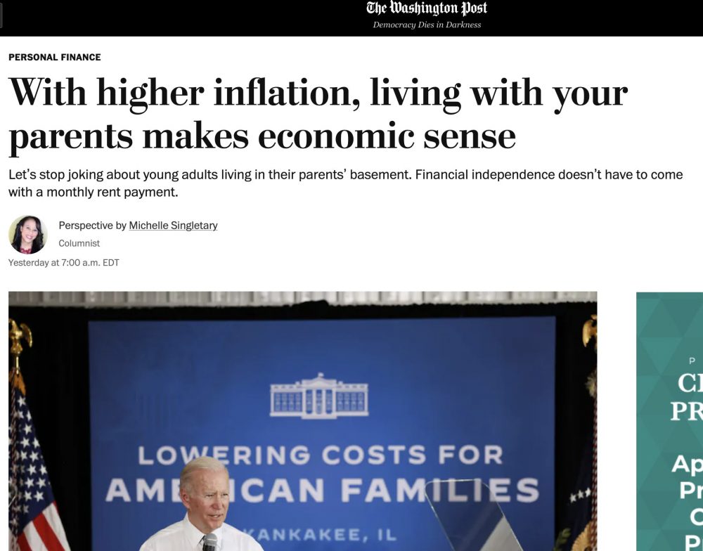 Washington Post: "¿Inflación? no problemo: vuelve a vivir con tus padres y ahorrarás dinero"