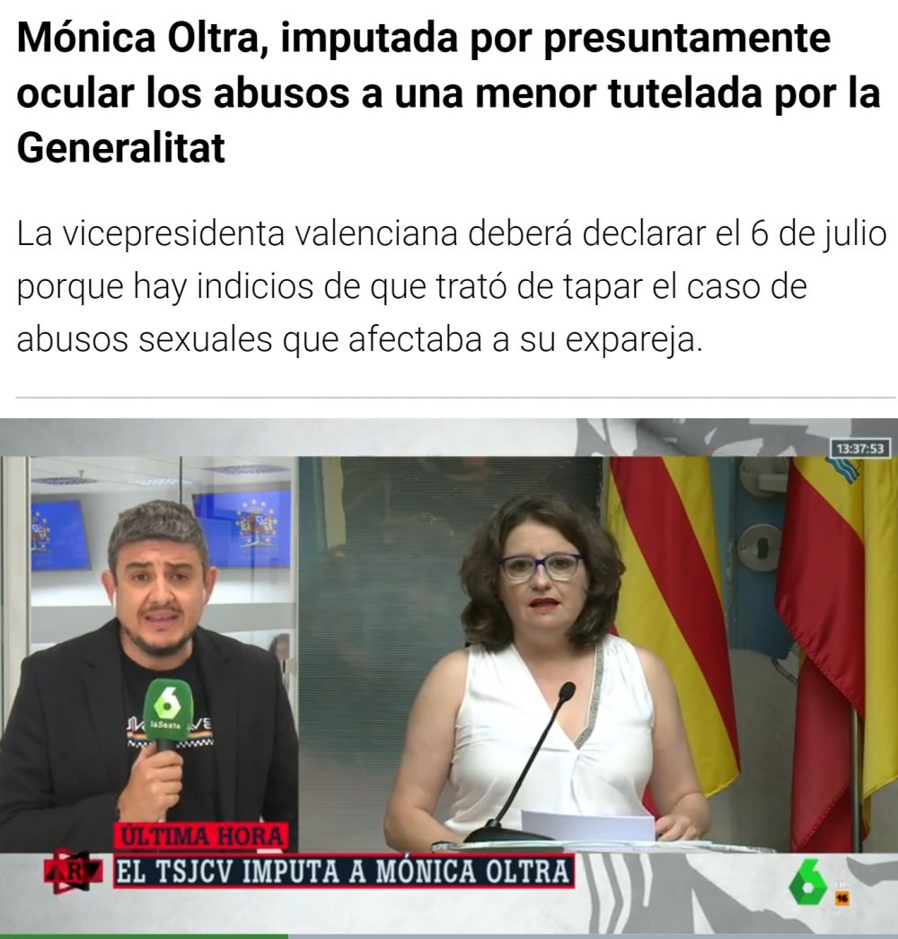Mónica Oltra imputada por presunto encubrimiento de abusos a una menor