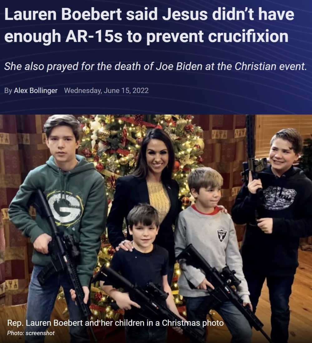 Senadora dice que Jesús no tuvo suficientes AR-15 para evitar ser crucificado