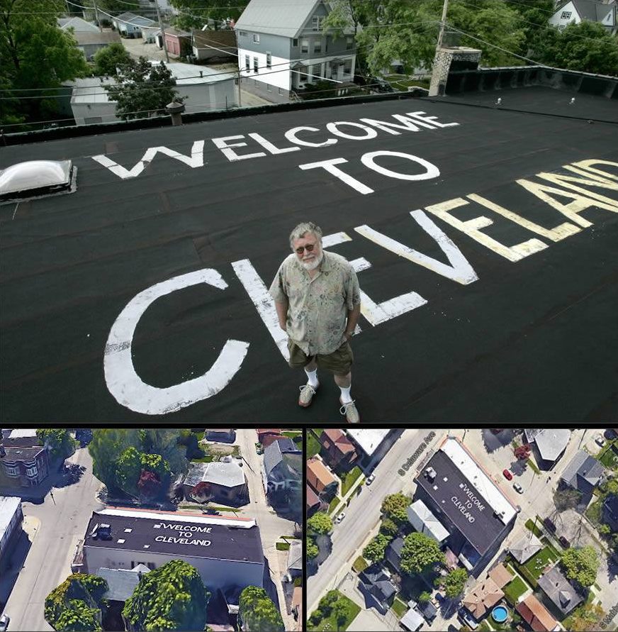 Este señor escribió en su tejado "Bienvenidos a Cleveland". Es un cachondo porque vive junto al aeropuerto de Milwaukee, a 700 km. Los pilotos tienen que advertir a los pasajeros en cada vuelo que no se han equivocado de ciudad.