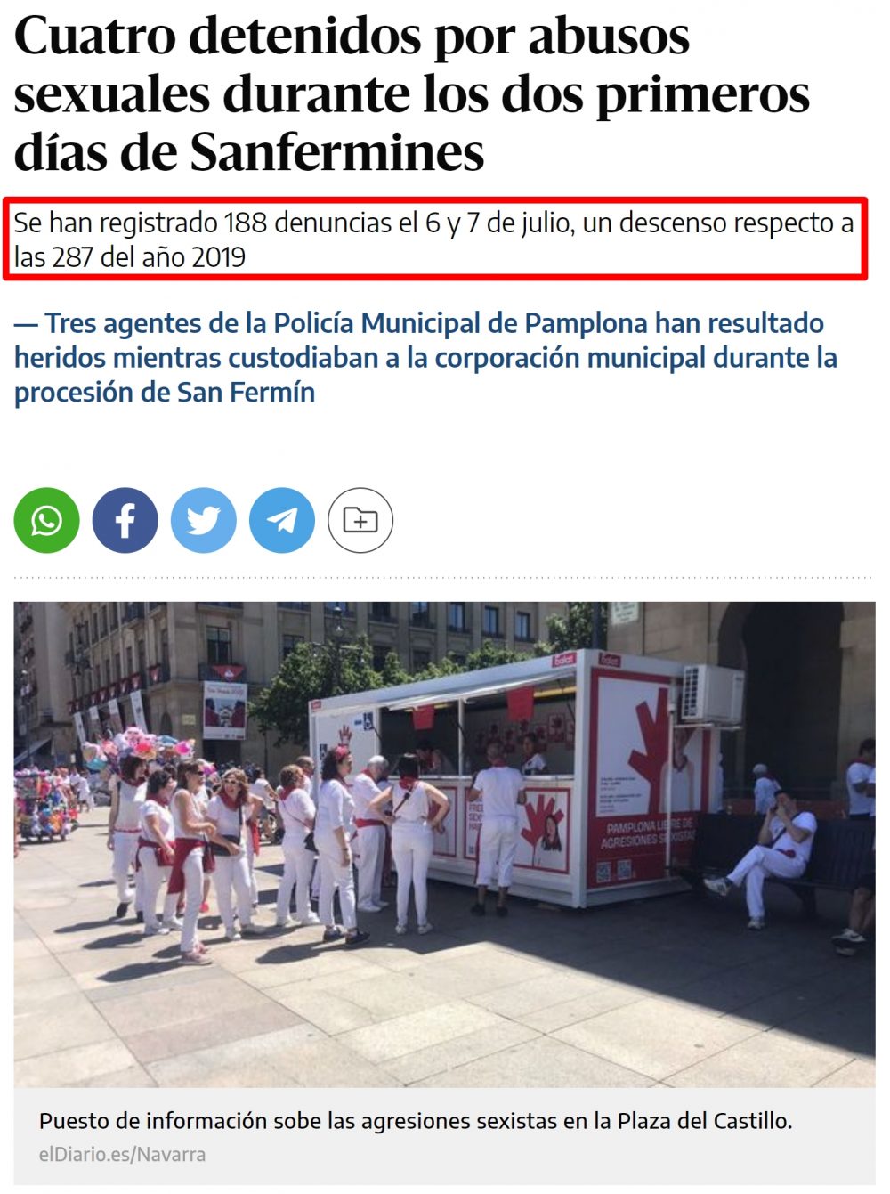 Olvidad el titular. La verdadera noticia: las denuncias por agresión secsual en San Fermín descienden un 34%