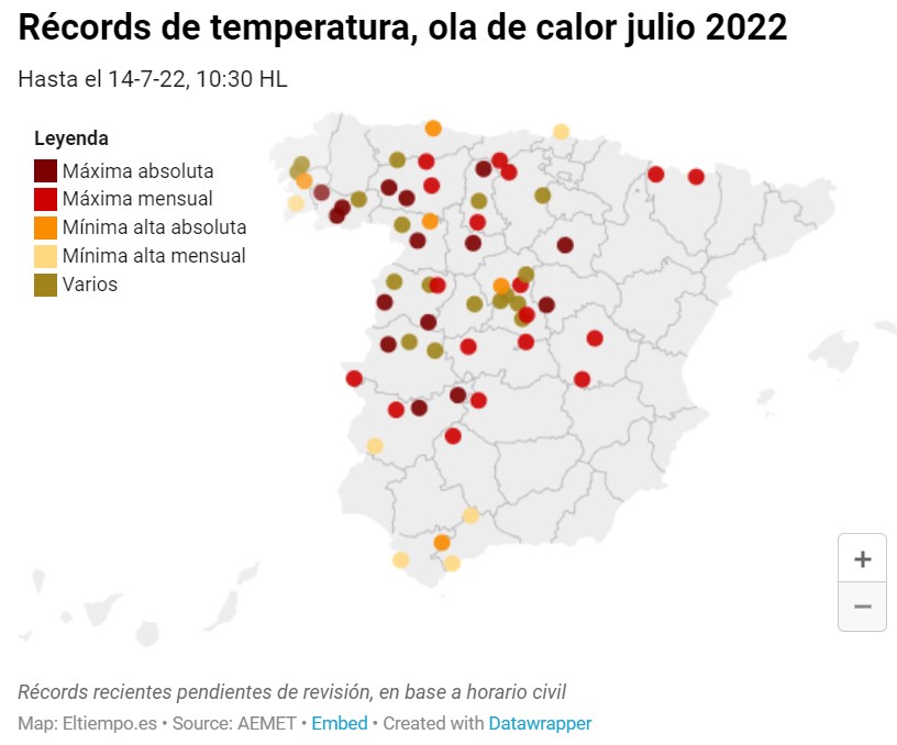 Los récords de temperaturas que deja la ola de calor de julio en España. La ola de calor no da tregua y ya deja unos 80 récords.