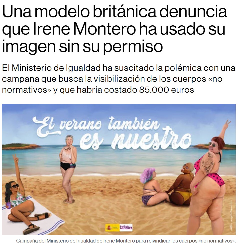 El ministerio de Igualdad lanza un cartel para la "visibilización de los cuerpos no normativos" que ha costado 5000 euros, y las fotos... son "robadas".