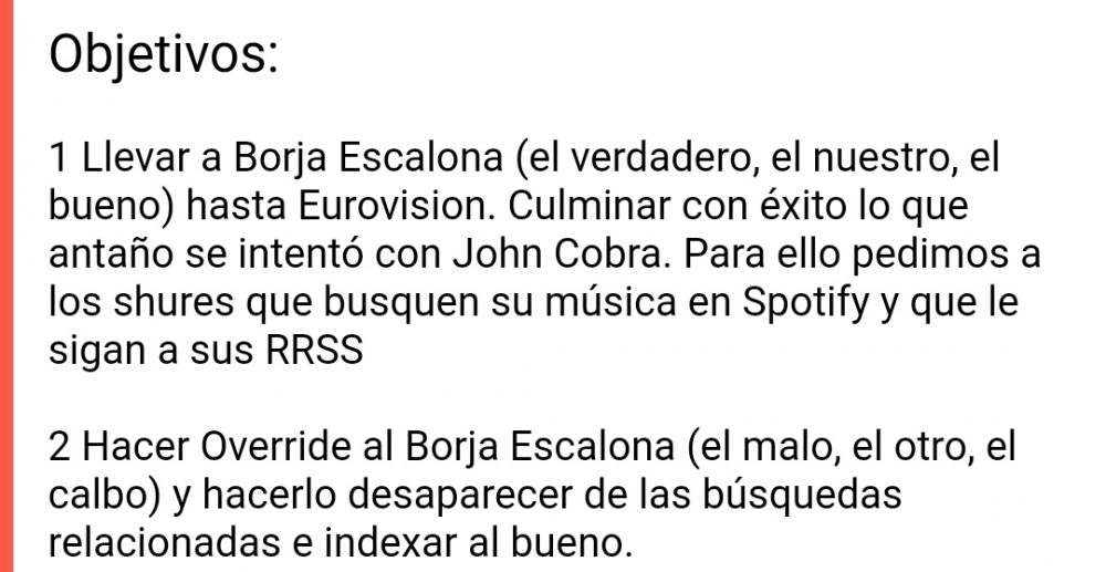 Forocoches está intentando sustituir en los buscadores al Borja Escalona asqueroso por el Borja Escalona modelo/cantante, y además... LLEVARLO A EUROVISIÓN