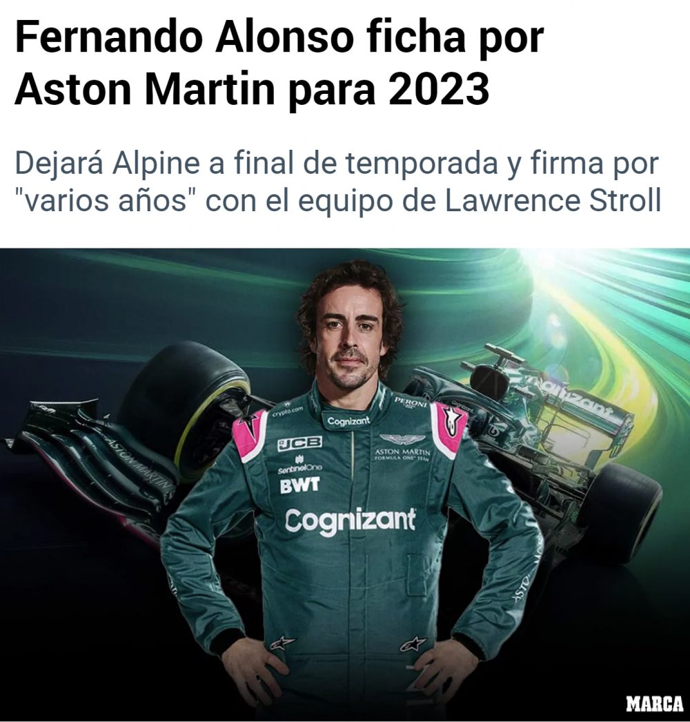 Alonso ficha por Aston Martin para 2023: no podía irse de la F1 sin probar todos y cada uno de los coches tortuga de la parrilla