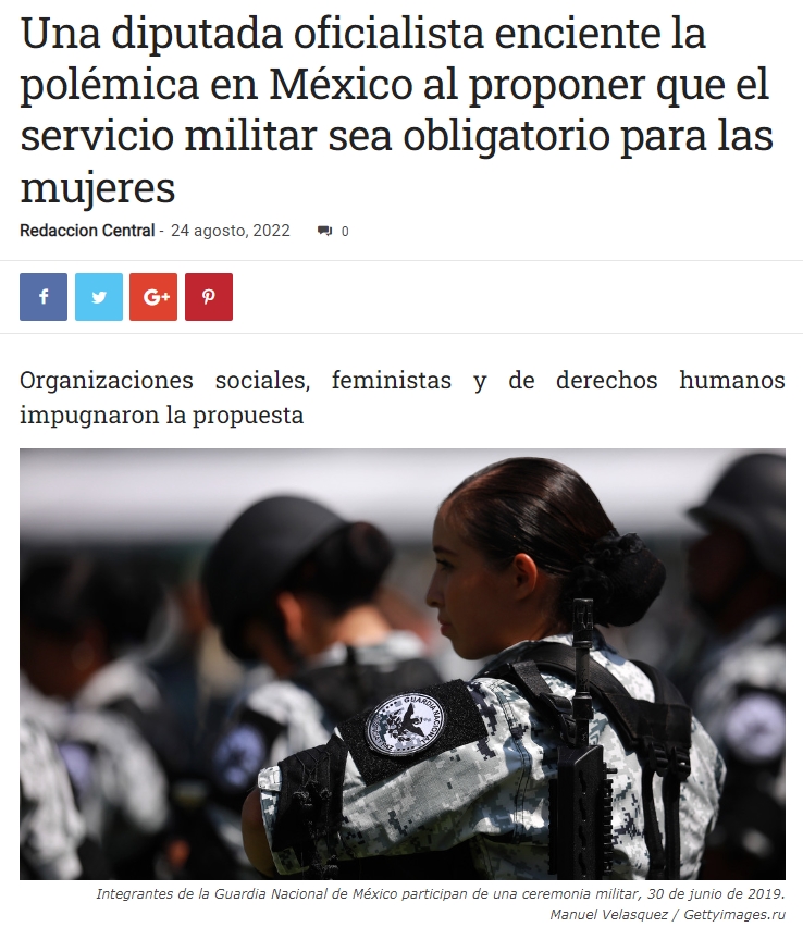 Una diputada mejicana propone que, en pos de la igualdad, las mujeres también hagan el servicio militar obligatorio