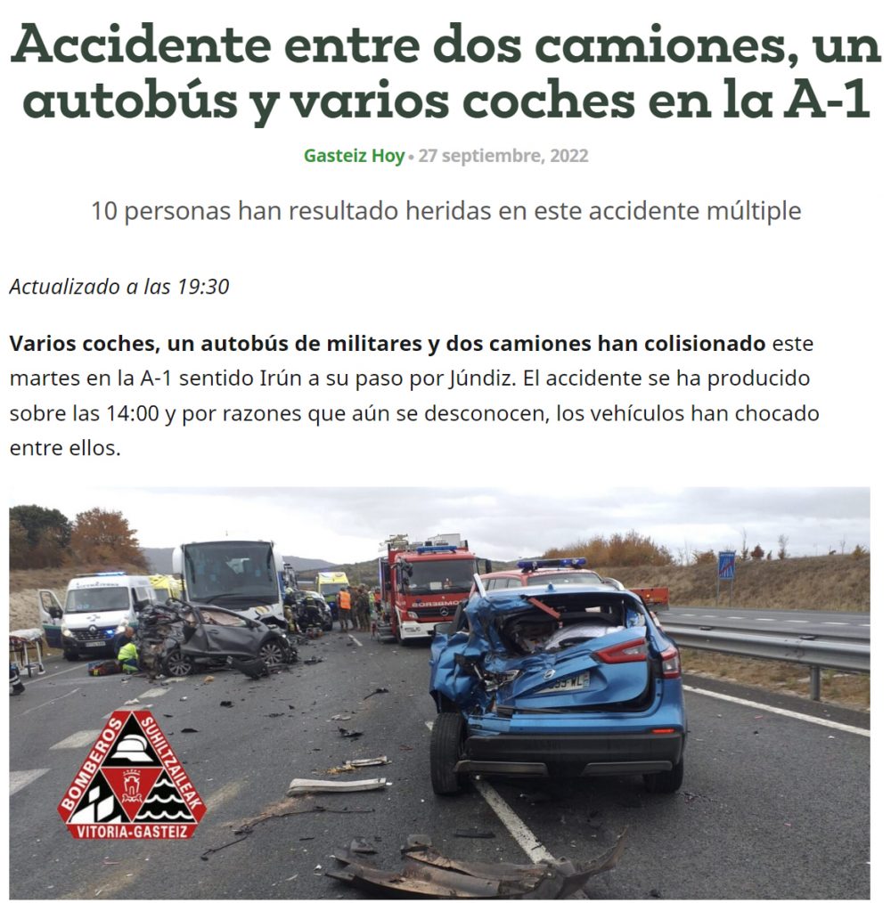 Accidente múltiple en la A1 a su paso por Vitoria