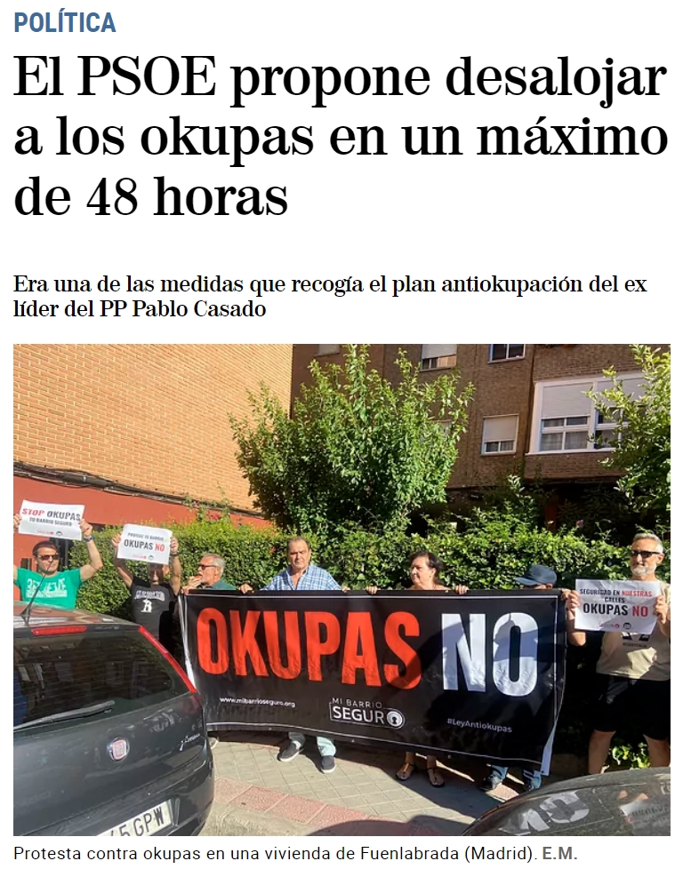 El PSOE en contra de la okupación.