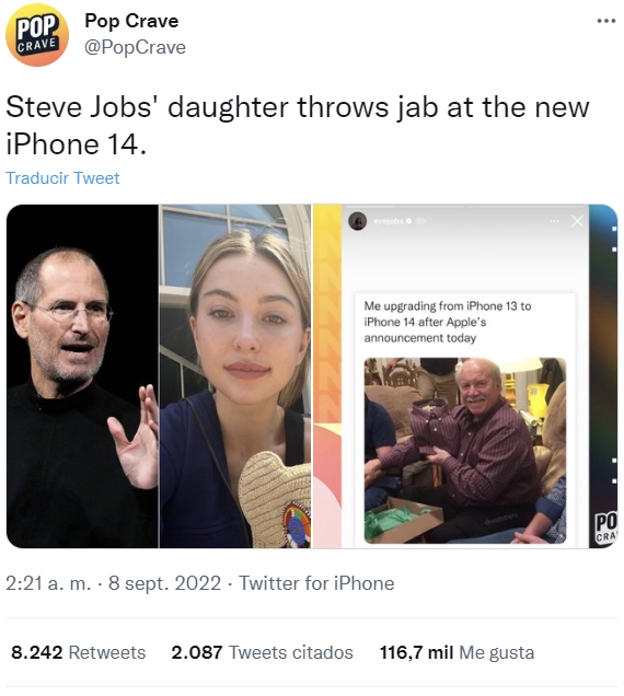 La hija de Steve Jobs ha compartido esto en sus stories de Instagram