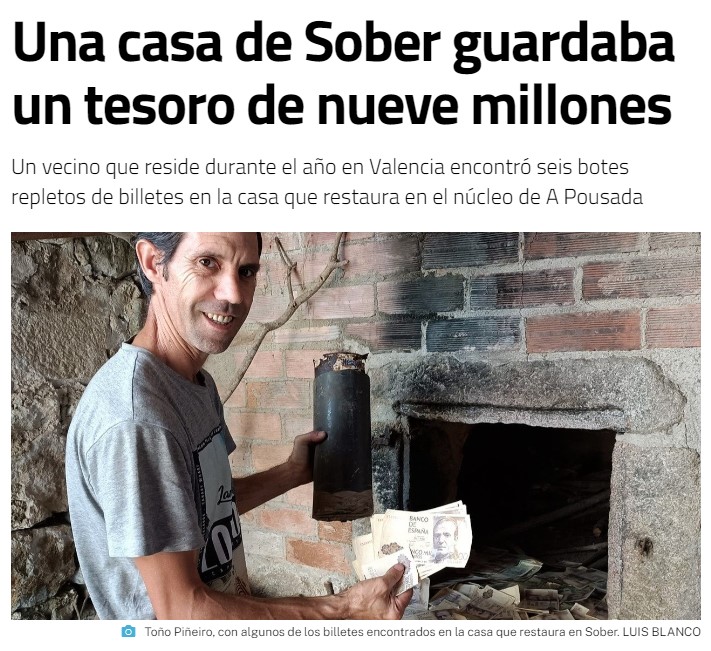 Restaura una casa en una aldea de Lugo y se encuentra 9 millones de pesetas (54.000€) metidos en botes de Nesquik, pero el Banco de España no se los cambia porque el plazo acabó el año pasado