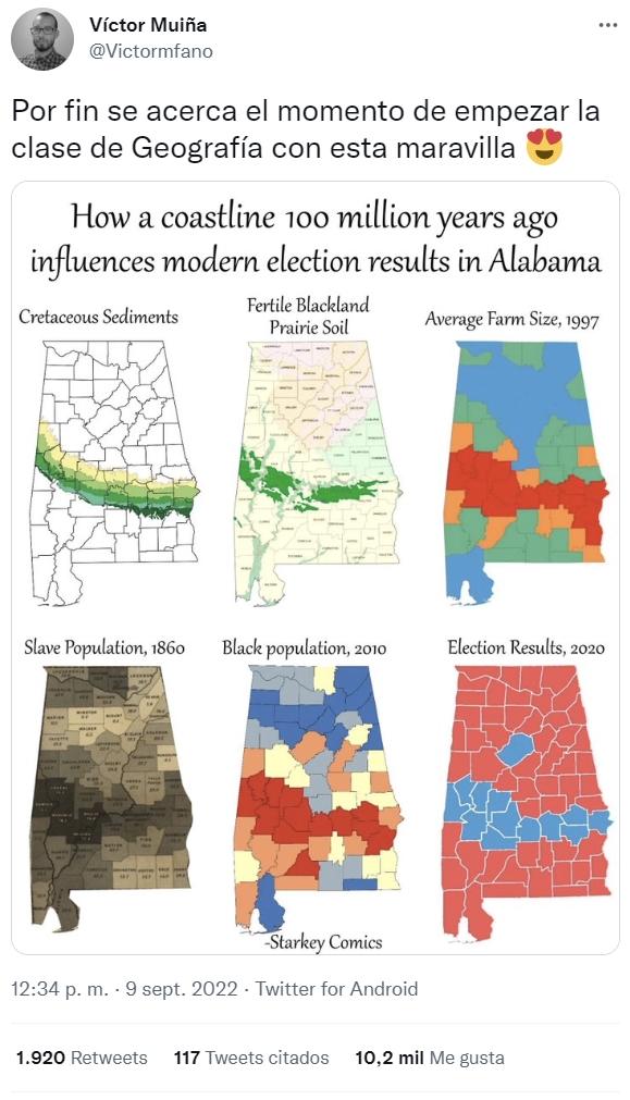 Cómo la línea costera de hace 100 millones de años condicionó los resultados electorales en Alabama