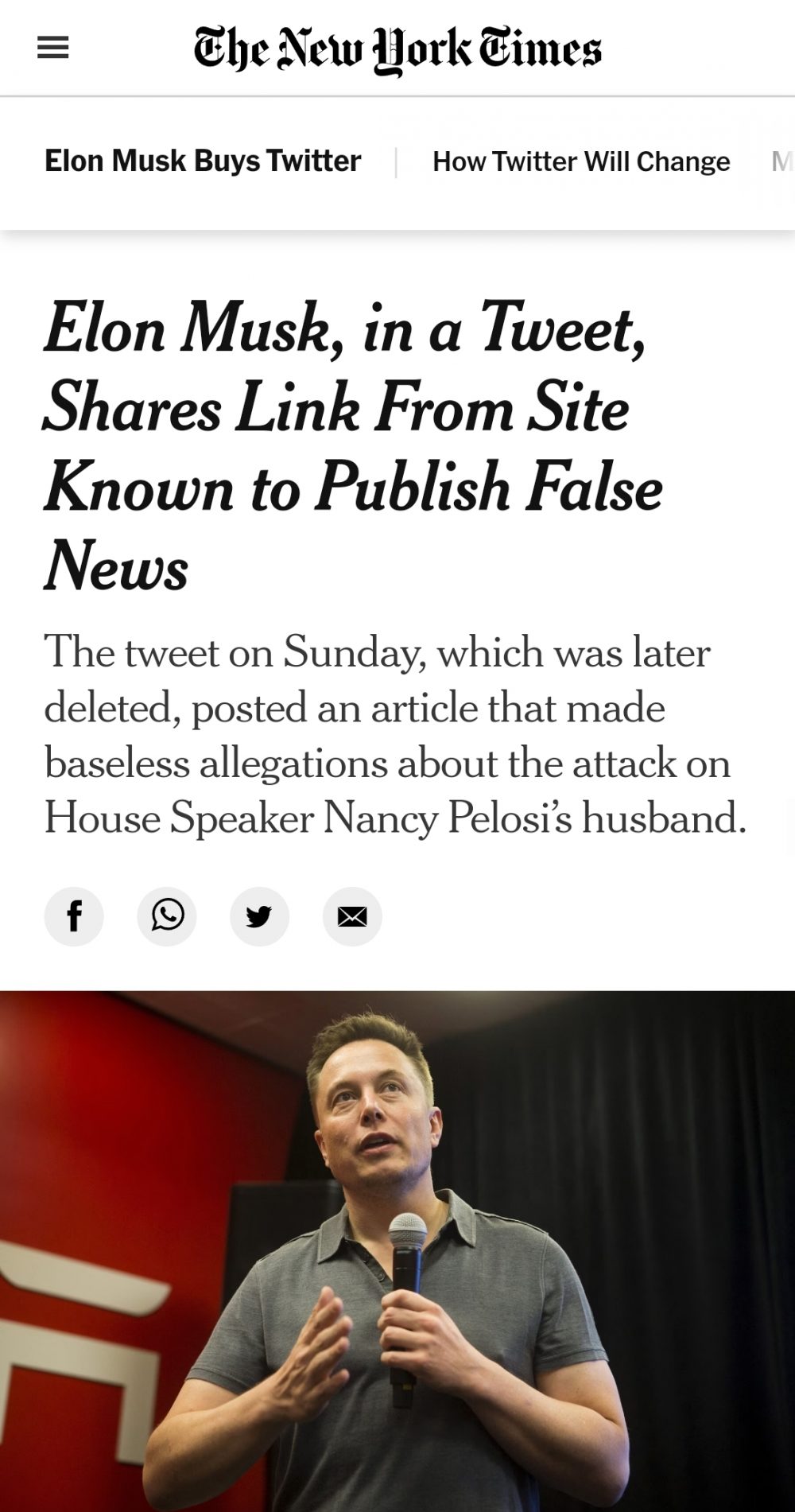 "Elon Musk publica un tuit enlazando a una web conocida por sus noticias falsas"