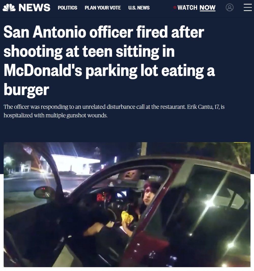 Un policía abre fuego contra un chaval que se estaba comiendo una hamburguesa en su coche frente a un McDonald's