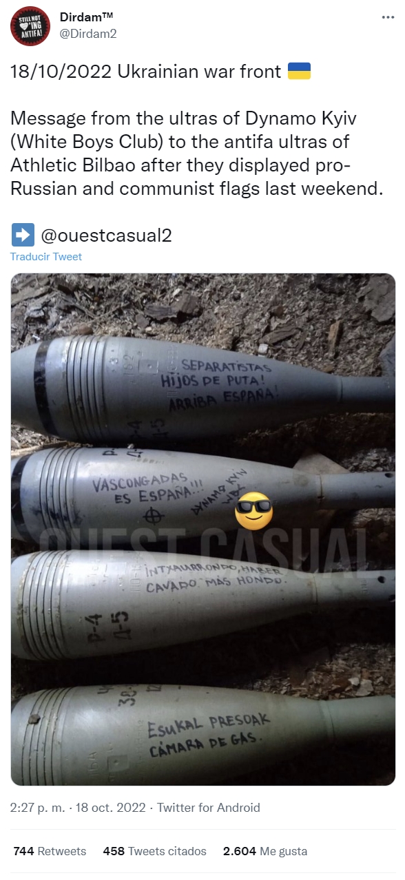 Los ucranianos están encontrando mensajitos en los morteros enviados desde España...