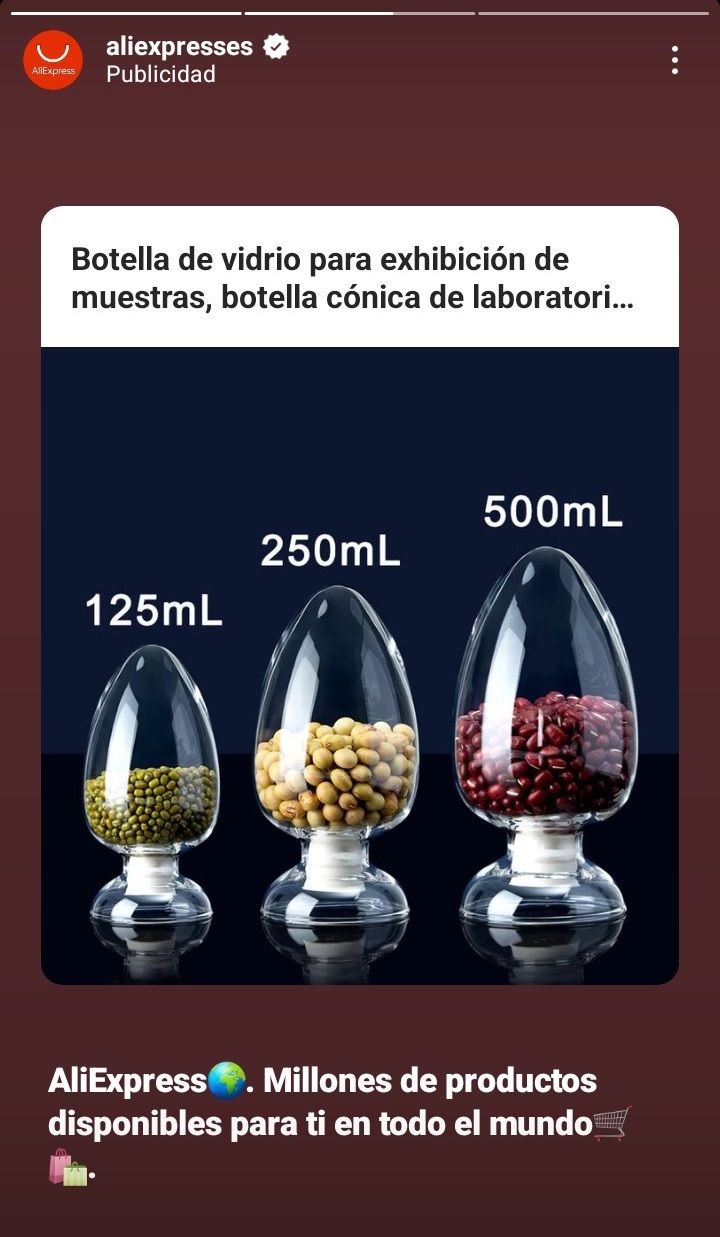 "Botella de vidrio para exhibición de muestras"
