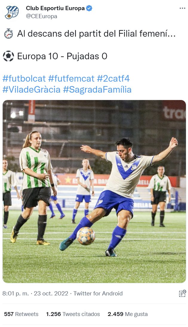 Partido entre dos equipos de fútbol femeninos: Europa 25 - Pujadas 0