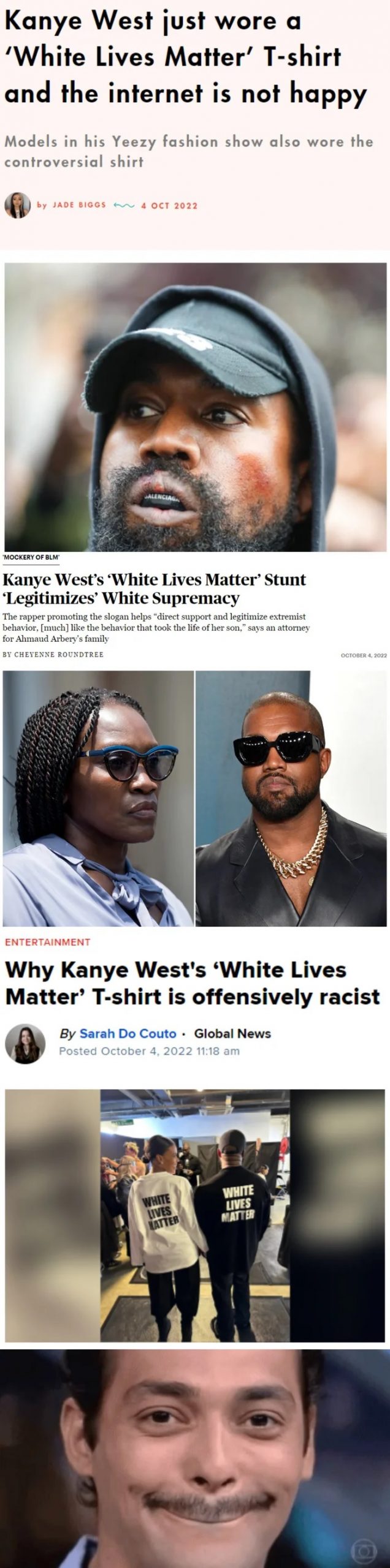 Kanye West se pone una camiseta con el texto "WHITE LIVES MATTER" en la espalda, y en internet no están contentos con eso...