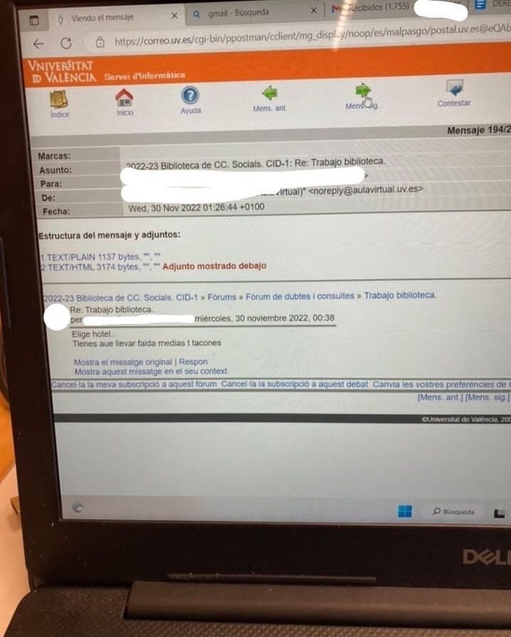Un profesor de la Universidad de Valencia se ha equivocado y ha enviado mensajes "subidos de tono" por correo a un foro con alumnos y profesores