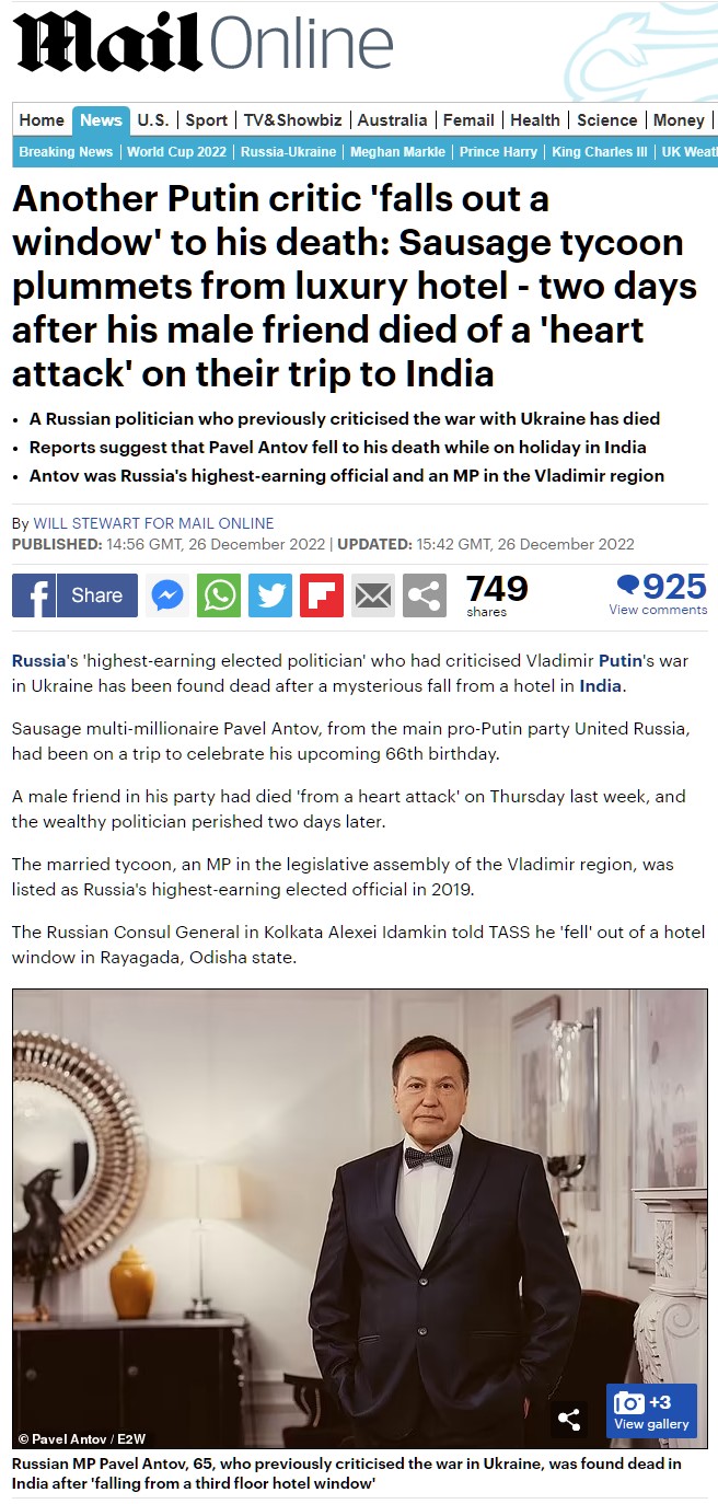 Otro multimillonario crítico contra Putin muere al caer al vacío