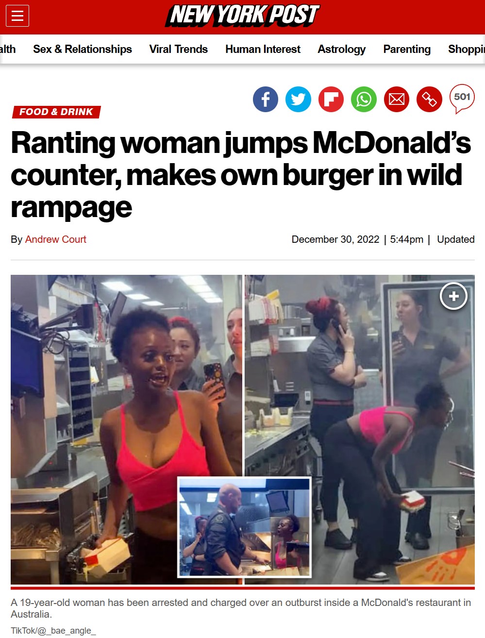 Una mujer salta el mostrador de un McDonald's y se cocina su propia hamburguesa en medio del caos