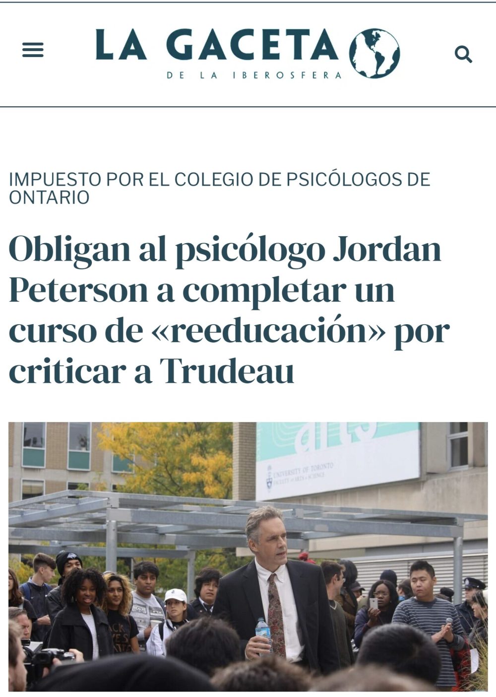 Jordan Peterson tendrá que completar un curso de "reeducación" por criticar al presidente de Canadá