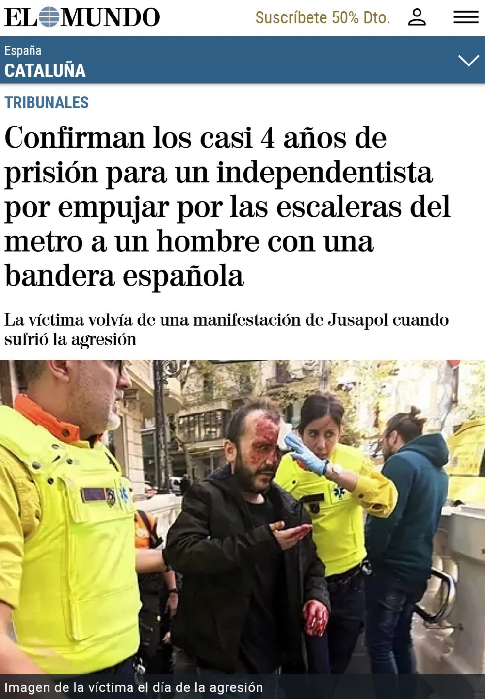 4 años de cárcel para un independentista que tiró escaleras abajo a un hombre con una bandera de España