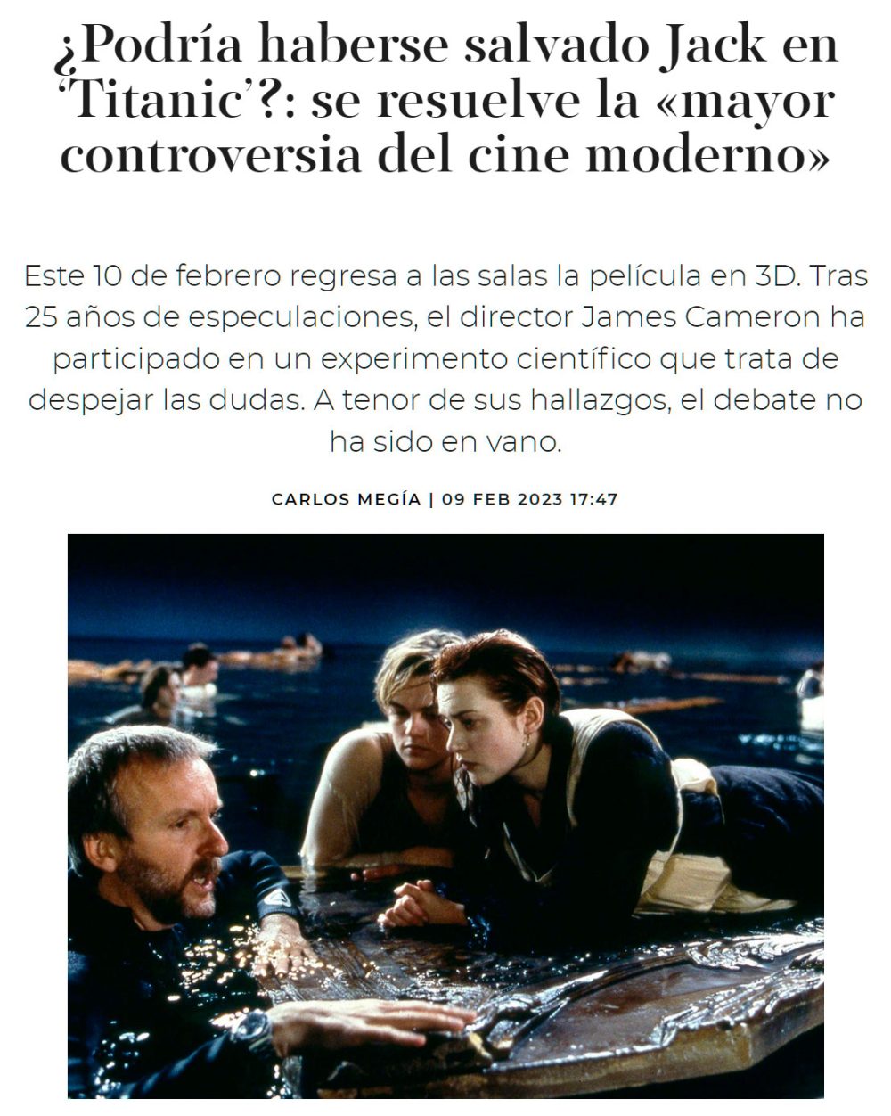 James Cameron sobre Titanic: “Jack tenía que morir. Es estúpido que sigamos teniendo esta conversación después de tantos años”