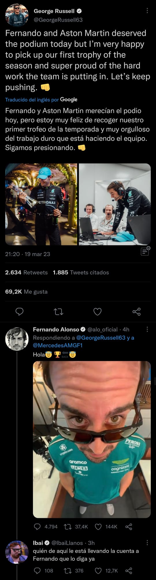 "Fernando Alonso se merecía el podio pero hemos reclamado como ratas algo que nunca se sancionó, y finalmente me han dado el trofeo a mí sin mereserlo equisdé"