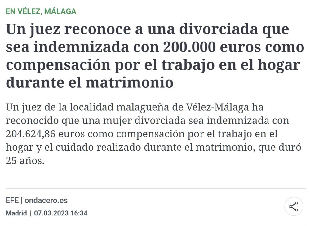 Condenan a un hombre a pagar 200.000 euros a su ex-mujer por dedicarse ella en exclusiva a ser ama de casa