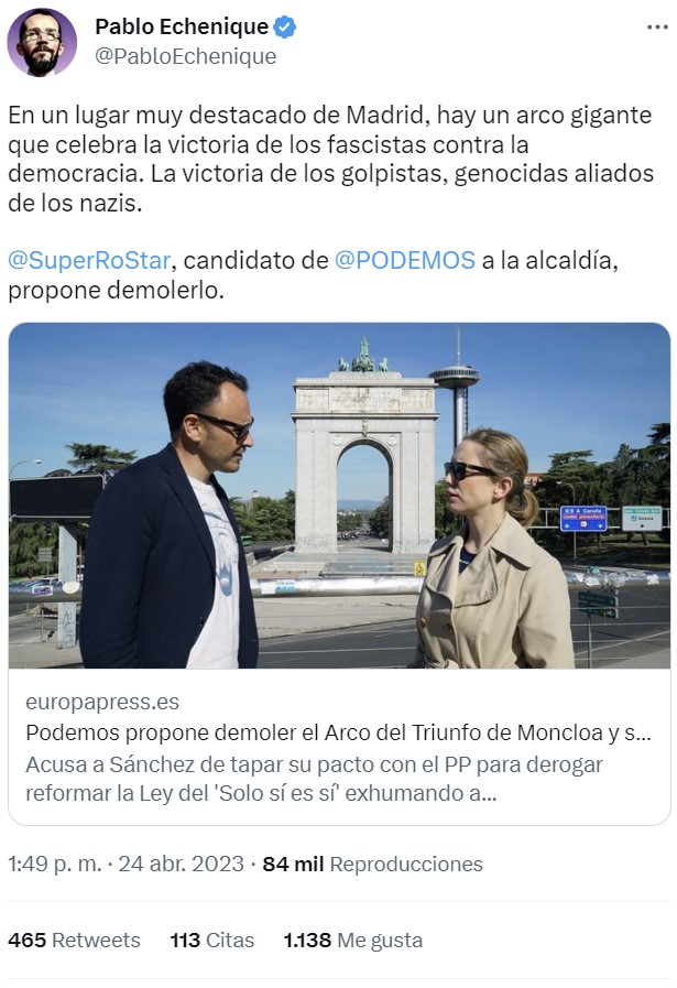 Podemos quiere demoler el arco del triunfo