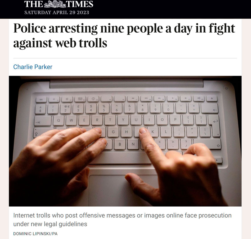 La policía de Gran Bretaña detiene a 9 personas al día en su lucha contra los trolls de Internet