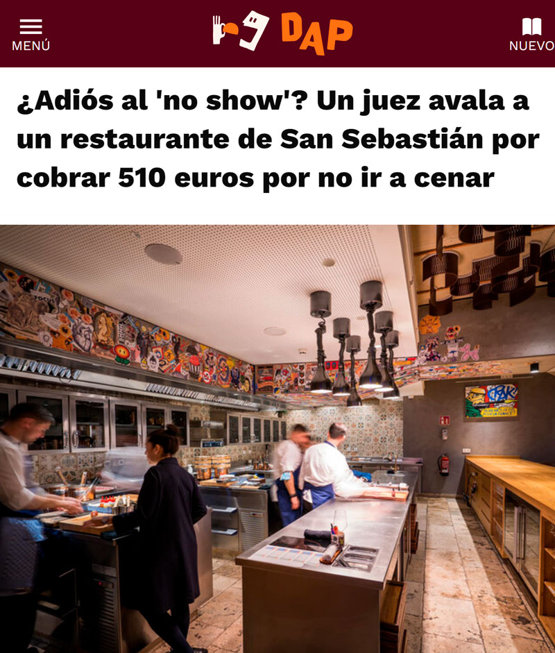 510 euros de "multa" por no cumplir con su reserva en un restaurante de San Sebastián