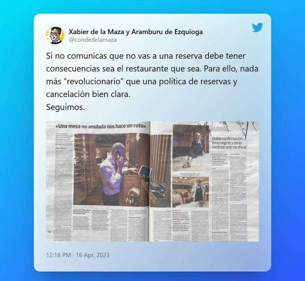 510 euros de "multa" por no cumplir con su reserva en un restaurante de San Sebastián