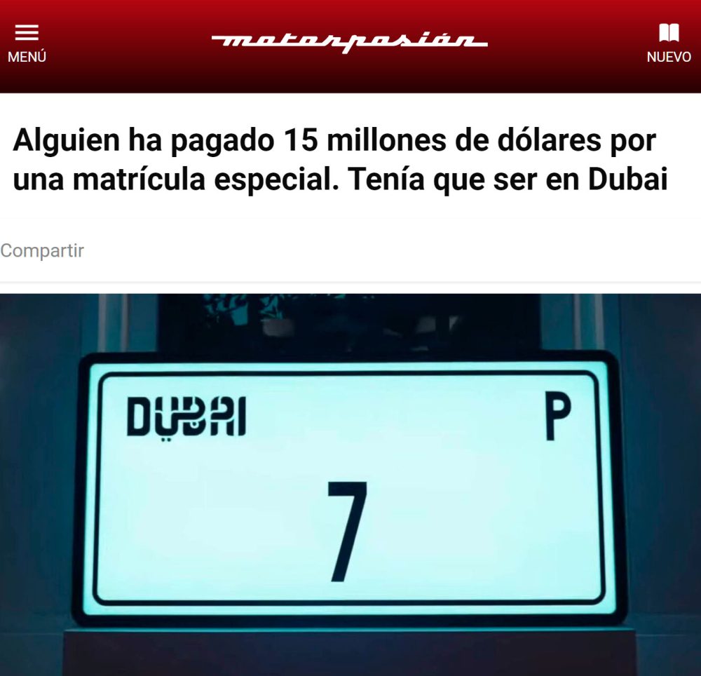 Alguien ha pagado 15 millones por tener una matrícula con el número 7