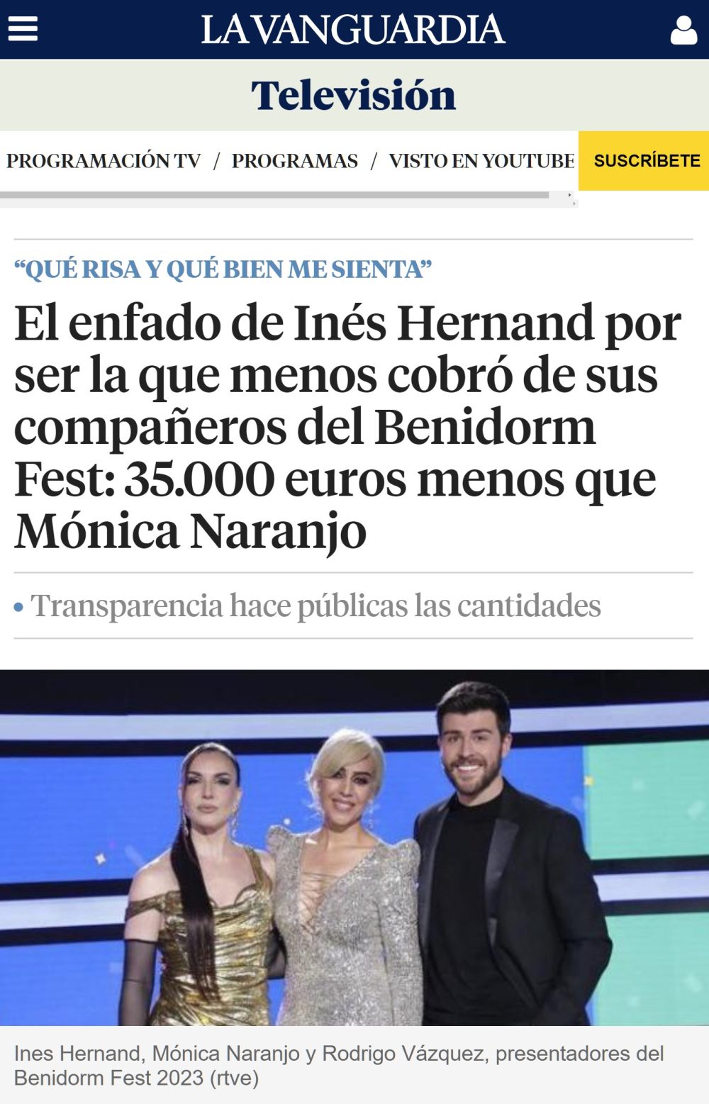 Inés Hernand está llorando en redes porque cobró menos que sus dos compañeros por presentar el Benidorm Fest