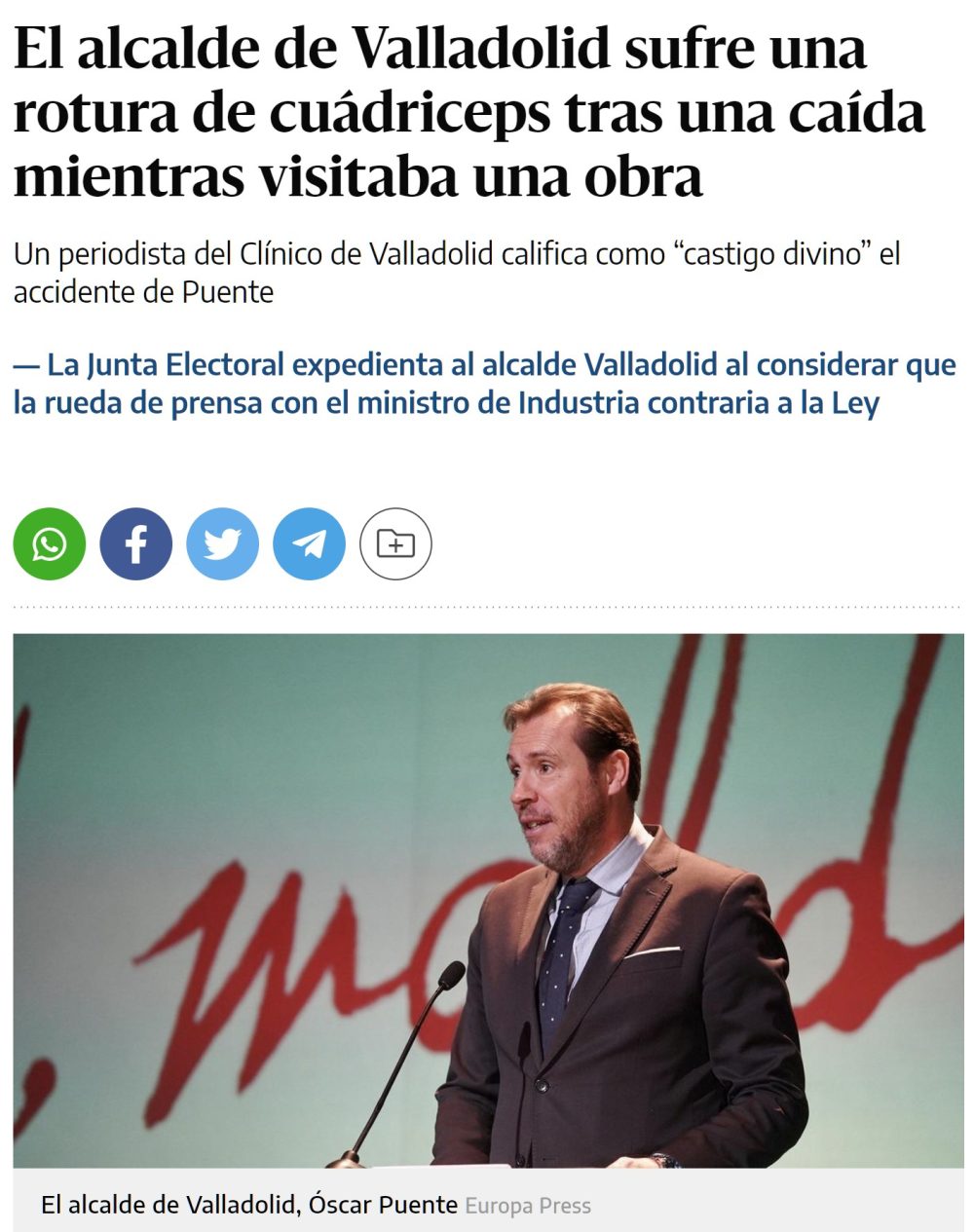 El alcalde De Valladolid se rompe el cuádriceps inaugurando una obra.