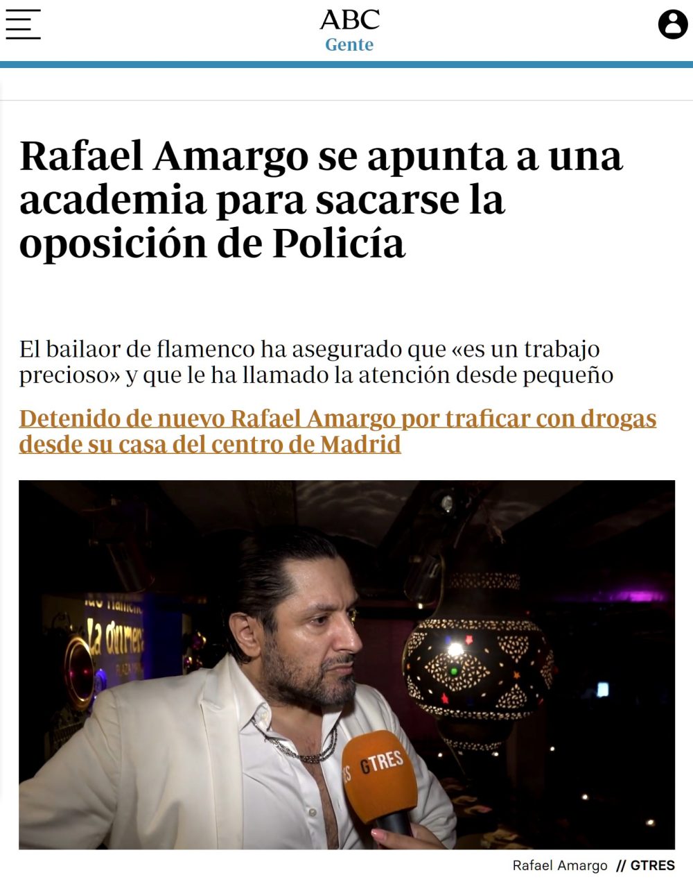 Rafael Amargo se apunta a una academia para sacarse la opo de Policía
