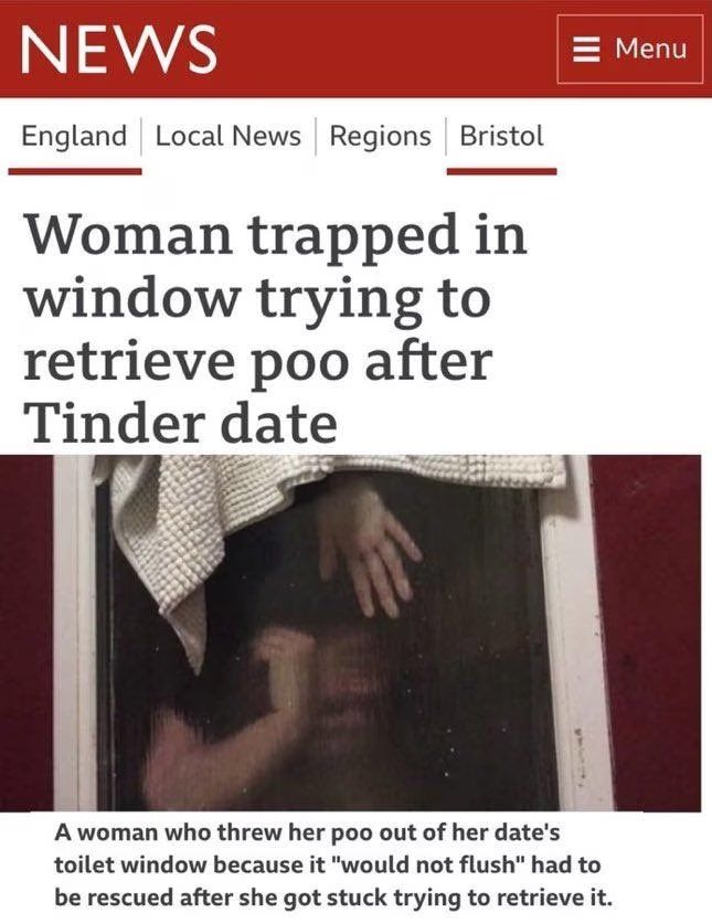 Una mujer queda atrapada en una ventana cuando intentaba defecar antes de una cita de Tindr