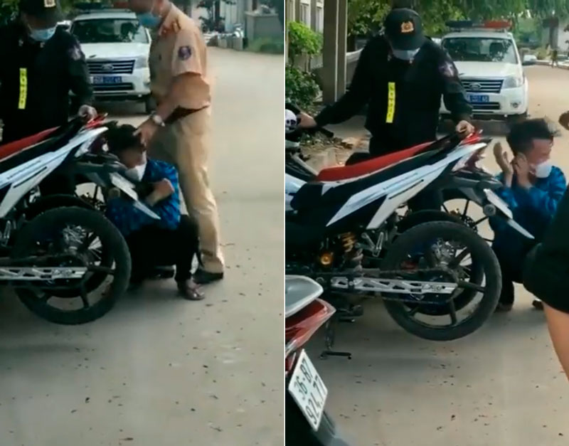 Policías aplicándole el ojo por ojo a un motorista que por lo visto conducía una moto demasiado ruidosa