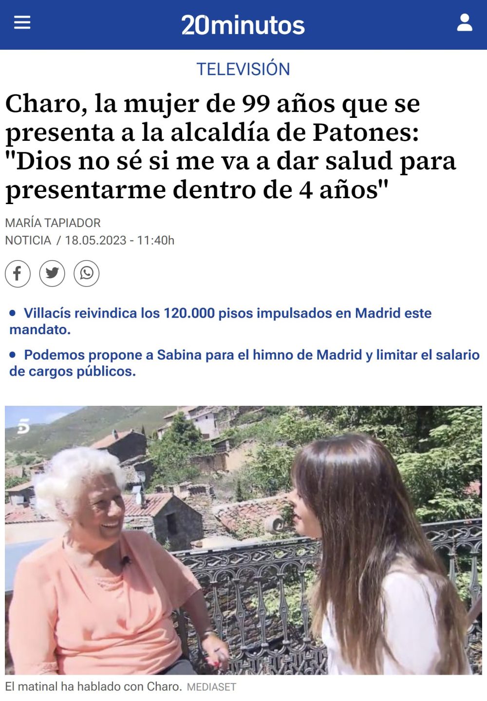 Una mujer de 99 años se presenta como alcalde de una localidad madrileña