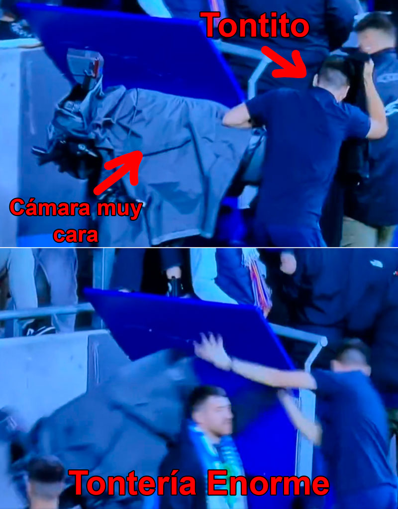 Graban a un aficionado del Espanyol tirando al suelo una carísima cámara después de la derrota de su equipo ante el Barça