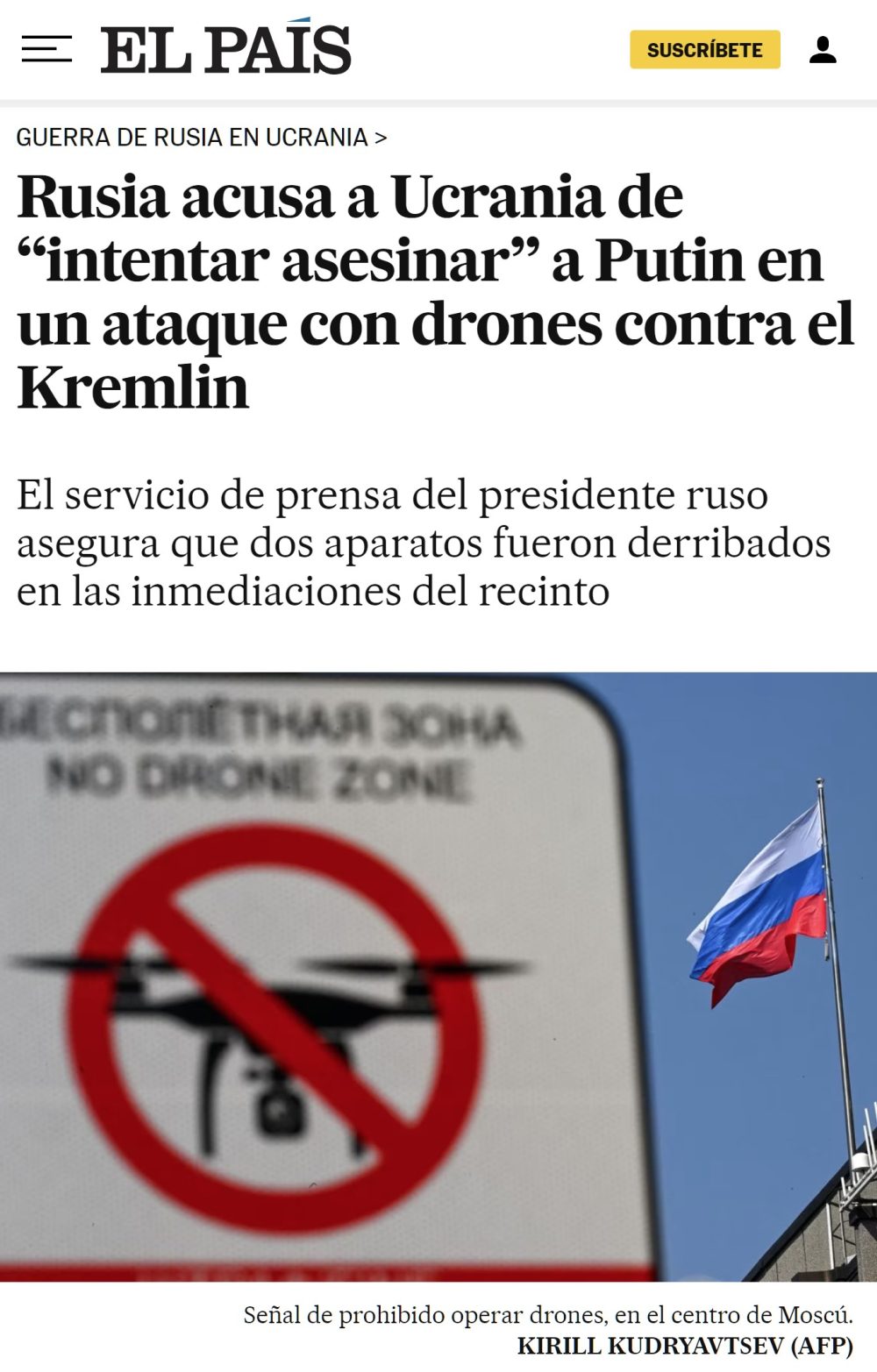 Rusia acusa a Ucrania de intentar liquidar a Putin con un drone turbomierder cargado con cerocientos kilos de explosivos