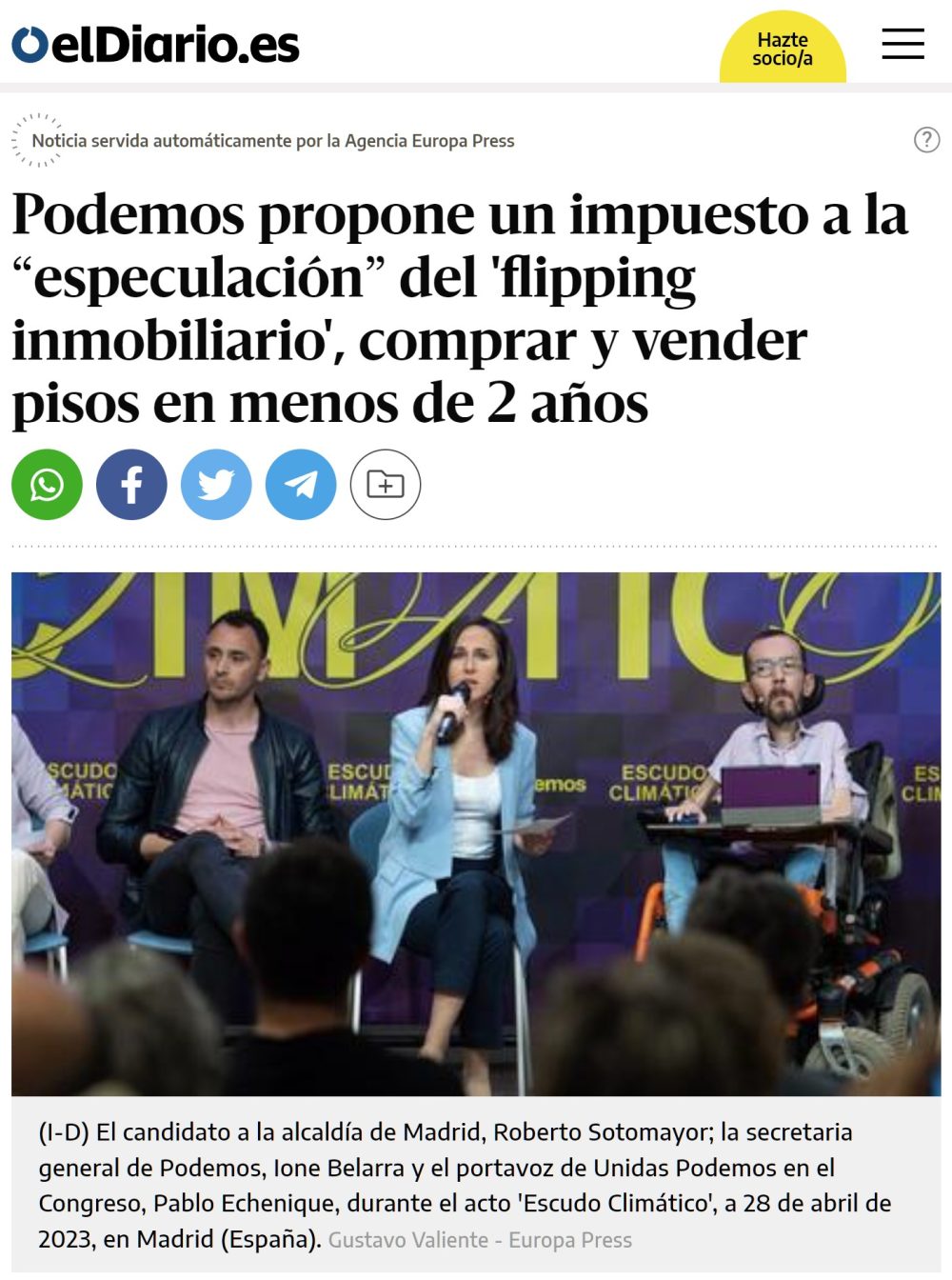 Podemos propone un impuesto del 20% para los que compren una vivienda y la vendan en menos de 2 años
