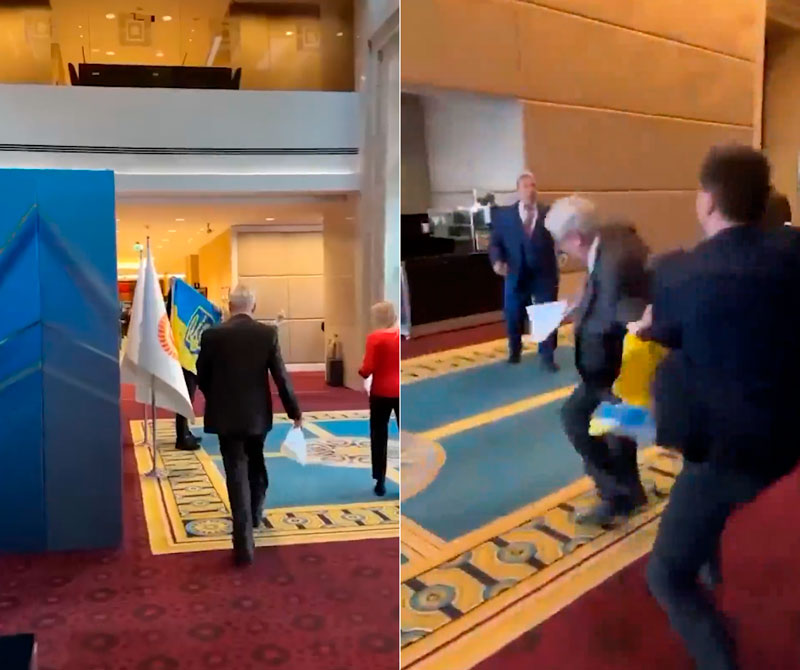 Delegado ruso y diputado ucraniano a puñaco limpio en Turquía por una bandera