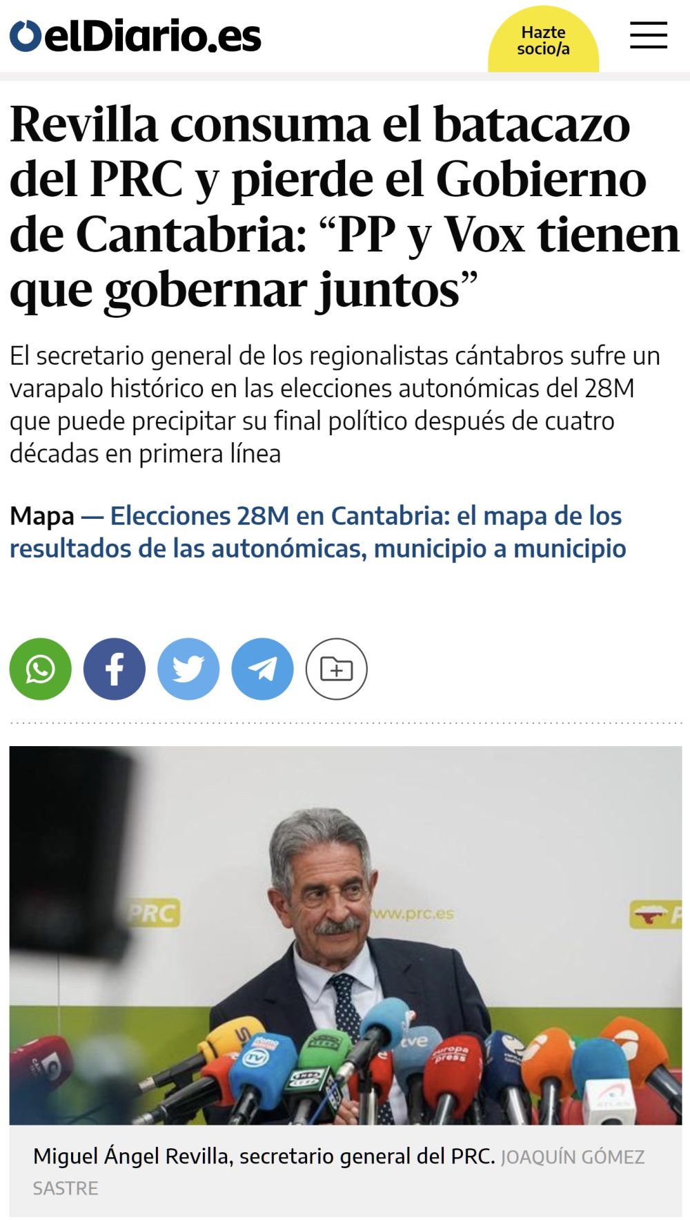 Revilla pierde el gobierno de Cantabria.