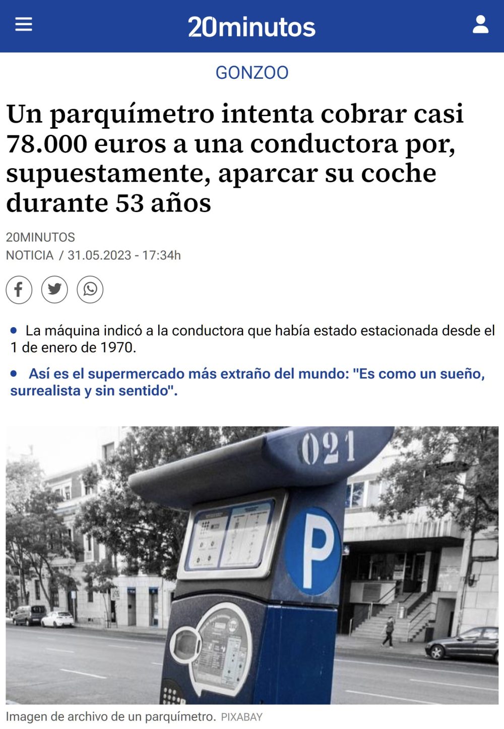 Maldita inflación: Un parquímetro le pide a una mujer que pague 77956€ por aparcar el coche durante 1 hora.