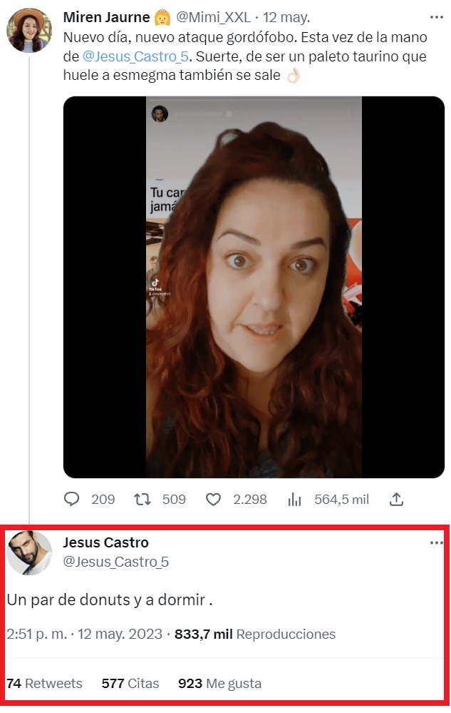 El actor Jesús Castro comparte un meme de humor negro y una mujer se da por aludida dedicándole un vídeo